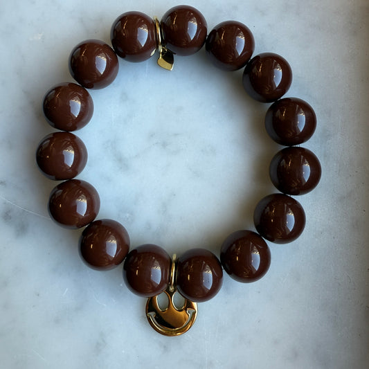 Armband Elastiek Bruin Smiley