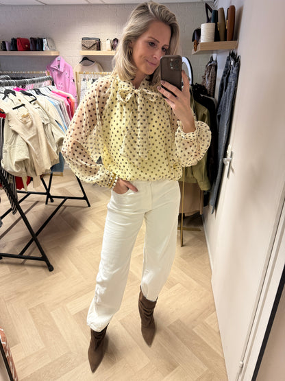 Blouse Jill Polkadot Geel Bruin