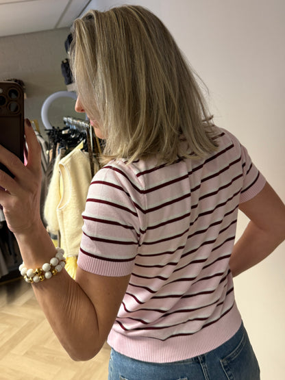 Polo Benthe Streep Roze Bordeaux