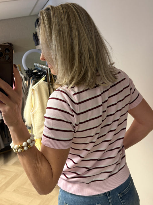 Polo Benthe Streep Roze Bordeaux