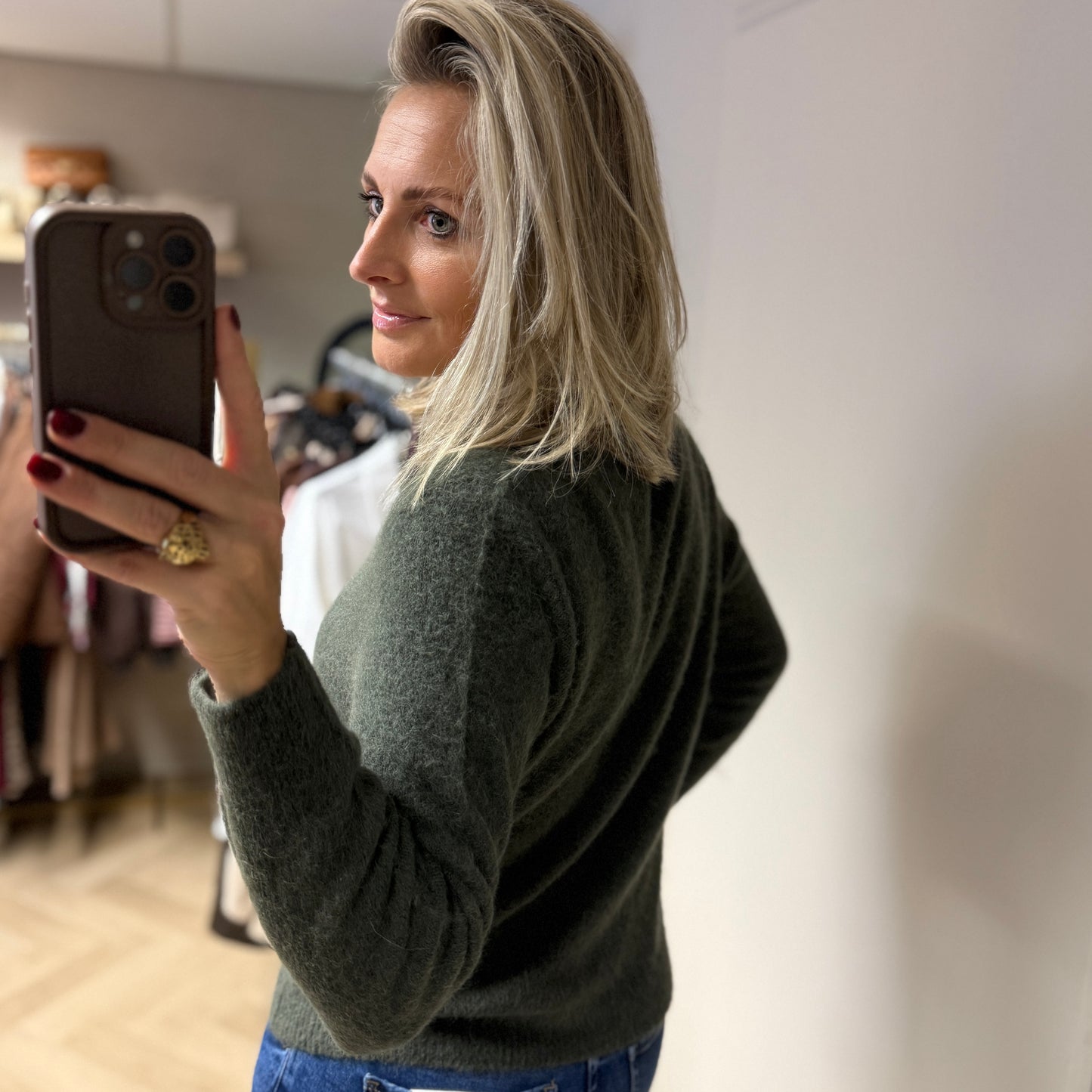 Trui Claudia V-Hals Alpaca Lange Mouw Groen