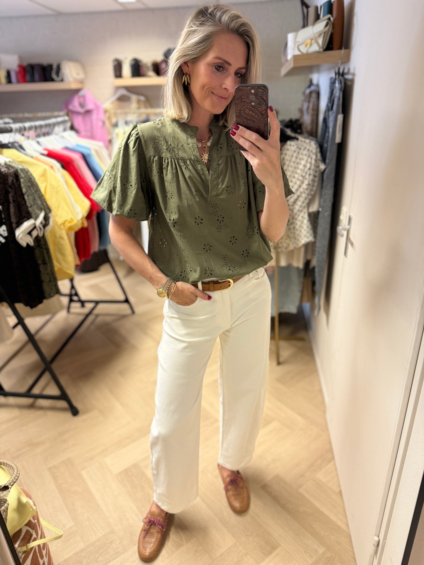 Blouse Gina Broderie Armygroen