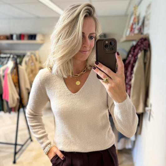 Trui Claudia V-Hals Alpaca Lange Mouw Kit
