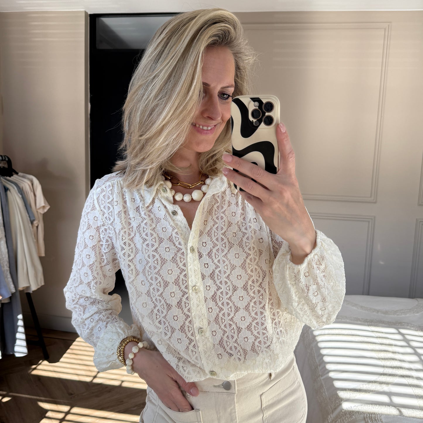 Blouse Portrait Kant Offwhite