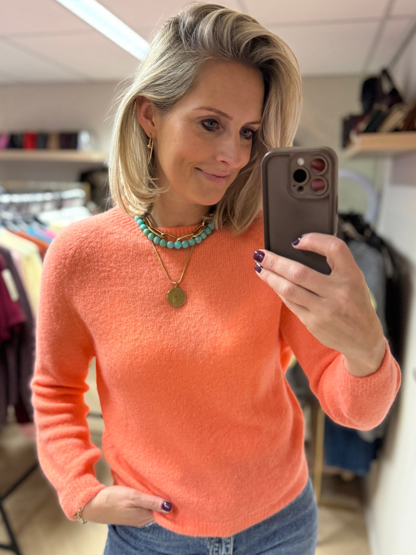 Trui Claudia Alpaca Lange Mouw Peach