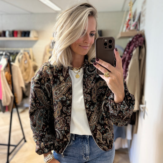 Jack/Vest Amy Jacquard Bruin Groen