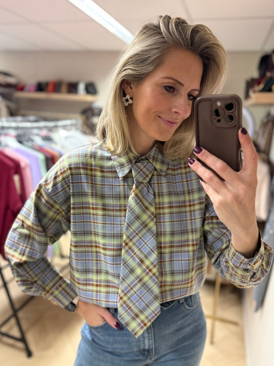 Blouse Stropdas Lichtblauw Geel