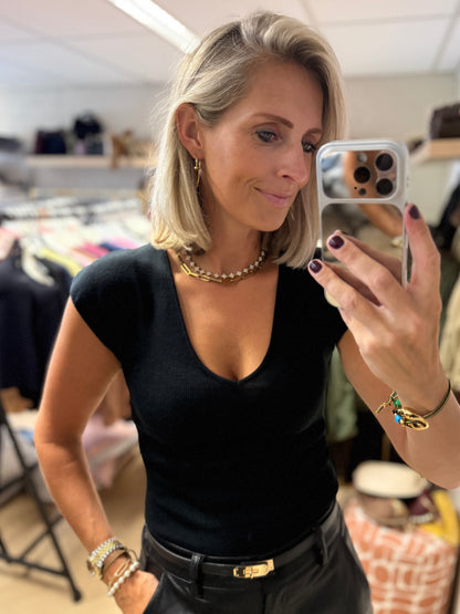 Top Knitted V-Hals Zwart