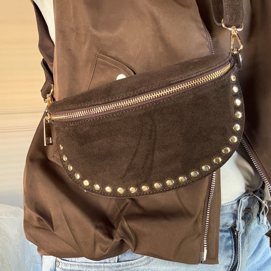Tas Debby Suède Studs Donkerbruin