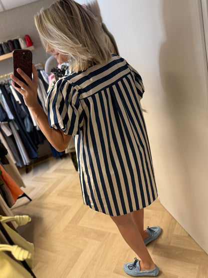 Jurk Dani Streep Donkerblauw Ecru
