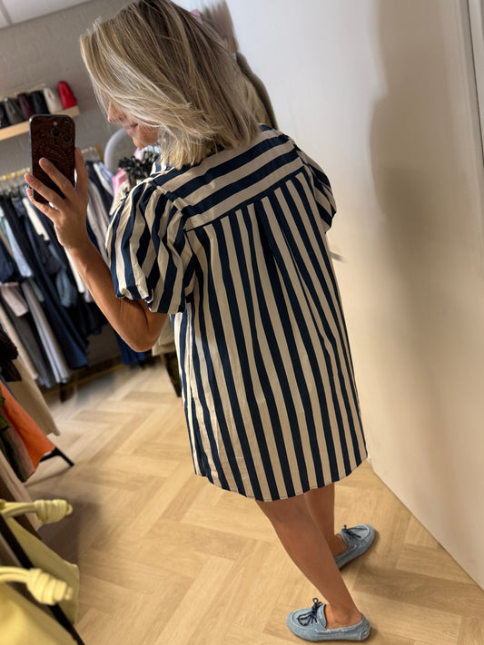 Jurk Dani Streep Donkerblauw Ecru