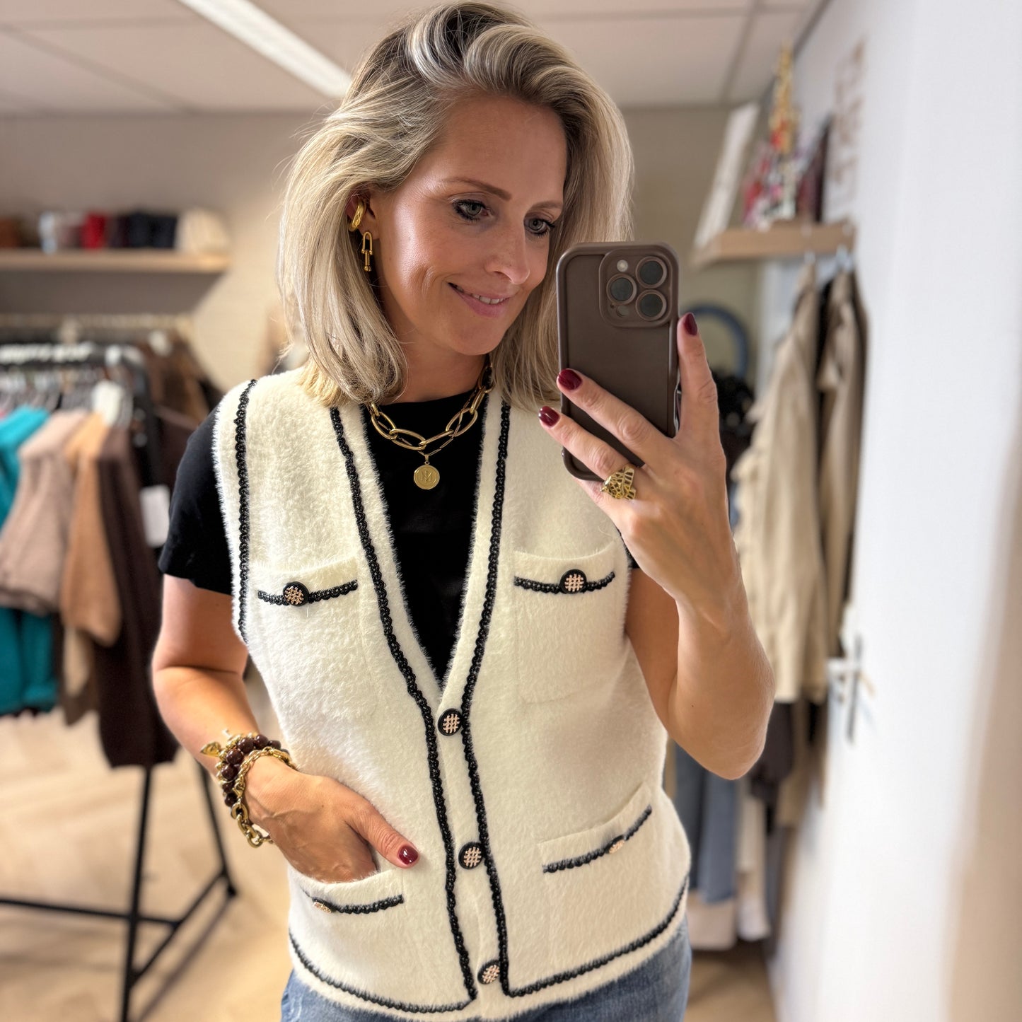 Vest Linda Viscose Wit Zwart