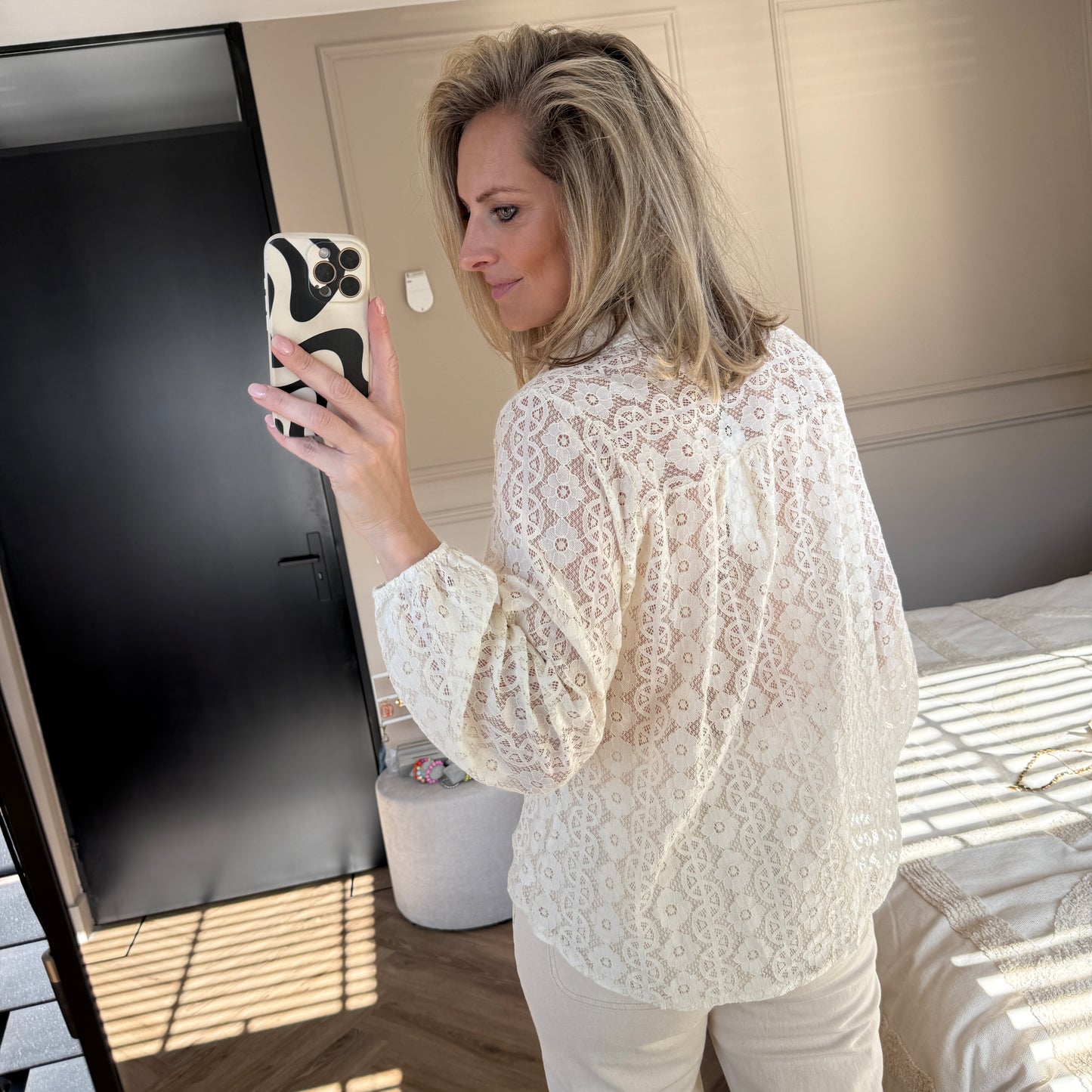 Blouse Portrait Kant Offwhite