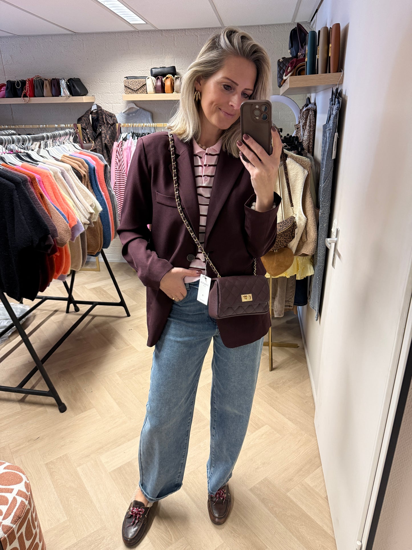 Polo Benthe Streep Roze Bordeaux