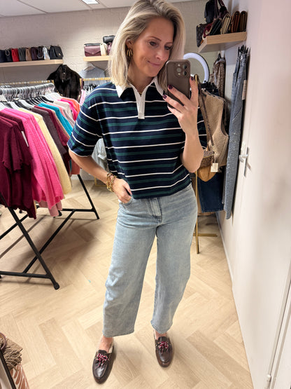 Polo Shirt Korte Mouw Streep Blauw