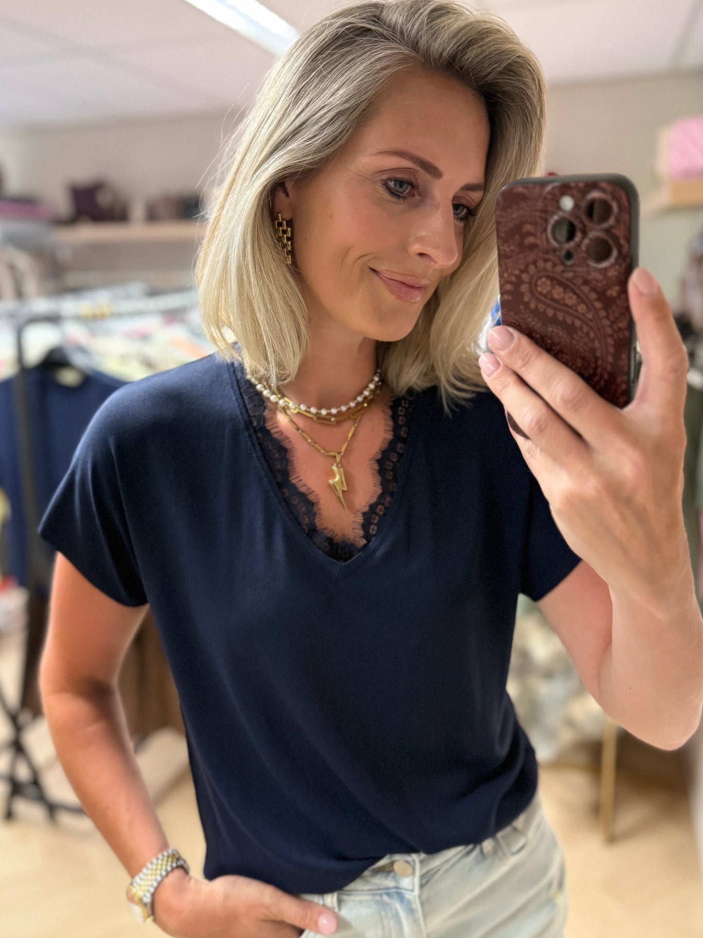 Shirt Barbara Kant Donkerblauw