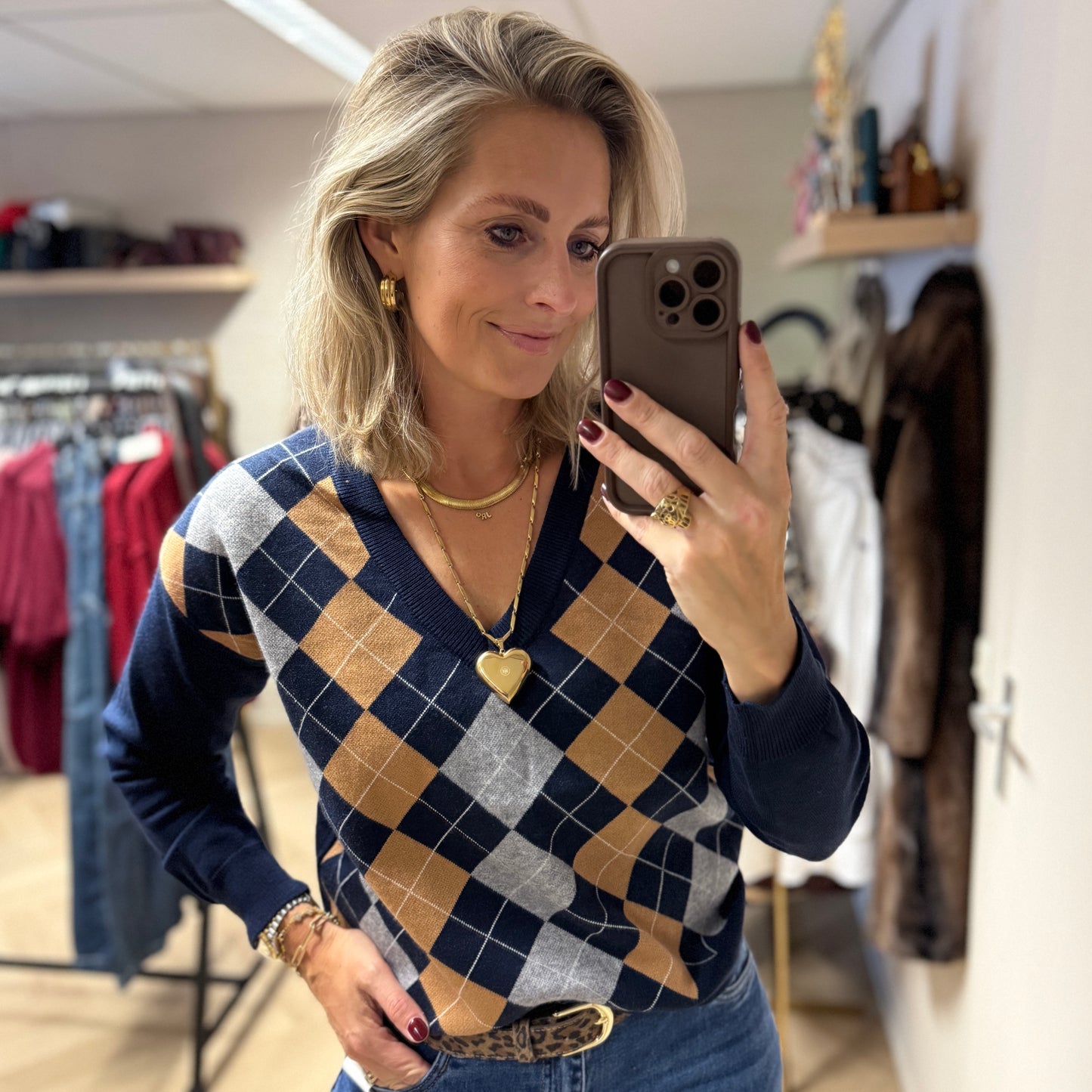 Trui Charlot Argyle Ruit Viscose Blauw