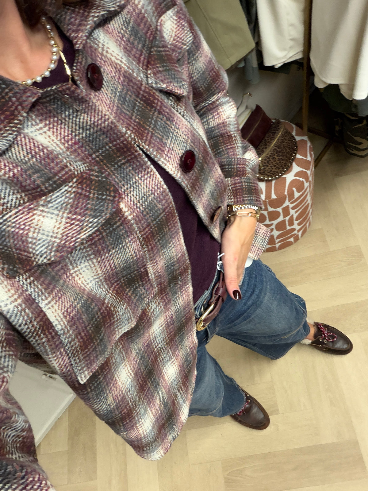Vest Wende Ruit Bordeaux Grijs