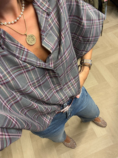 Blouse Mila Ruit Ballonmouwen Grijs