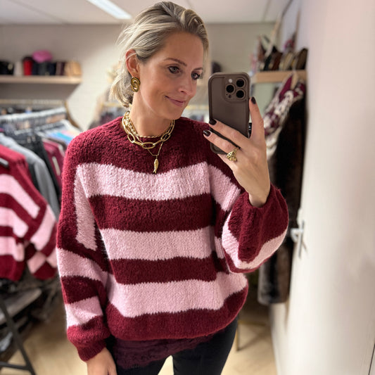 Trui Jaimy Streep Bordeaux Roze
