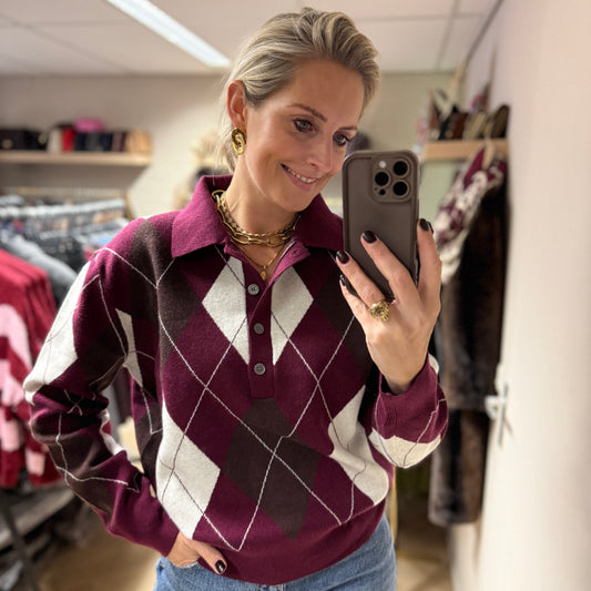 Trui Joline Argyle Bordeaux