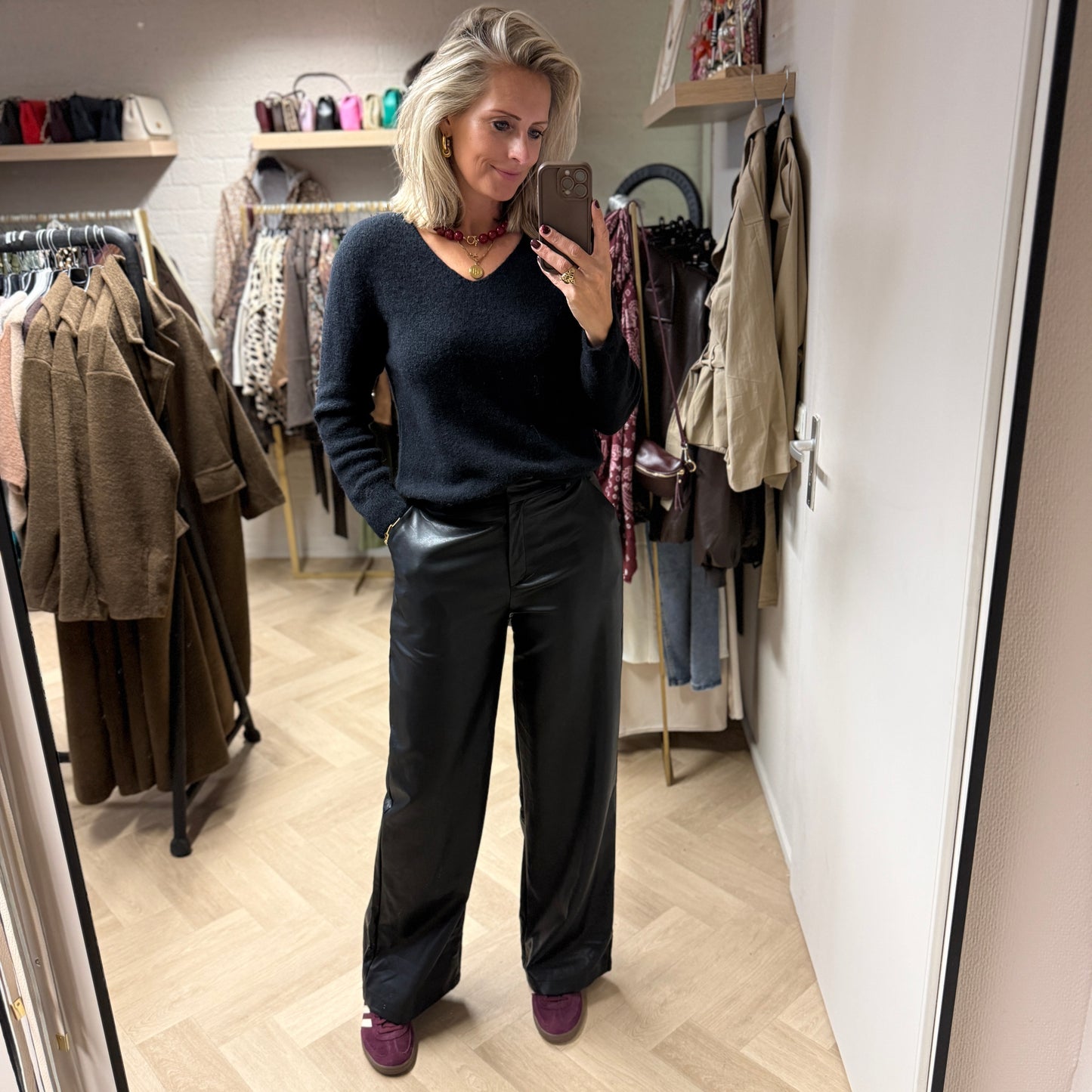 Pantalon Marie Pu Leer Stretch Zwart