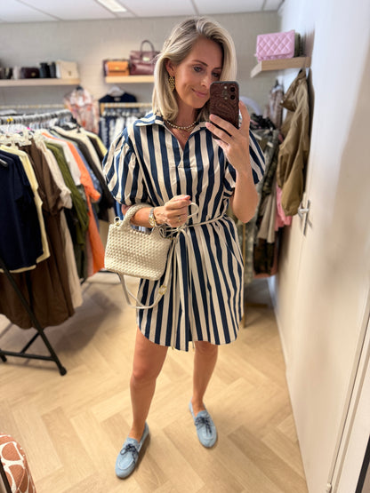 Jurk Dani Streep Donkerblauw Ecru