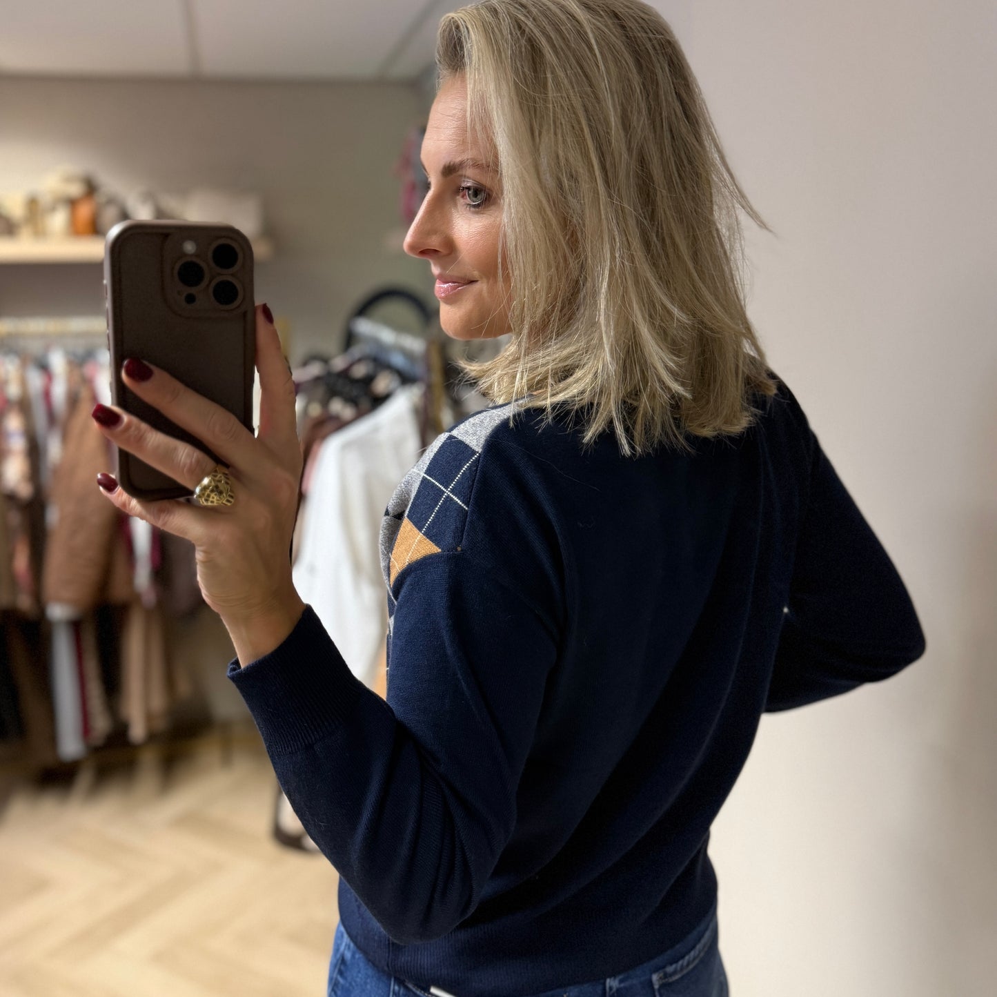 Trui Charlot Argyle Ruit Viscose Blauw