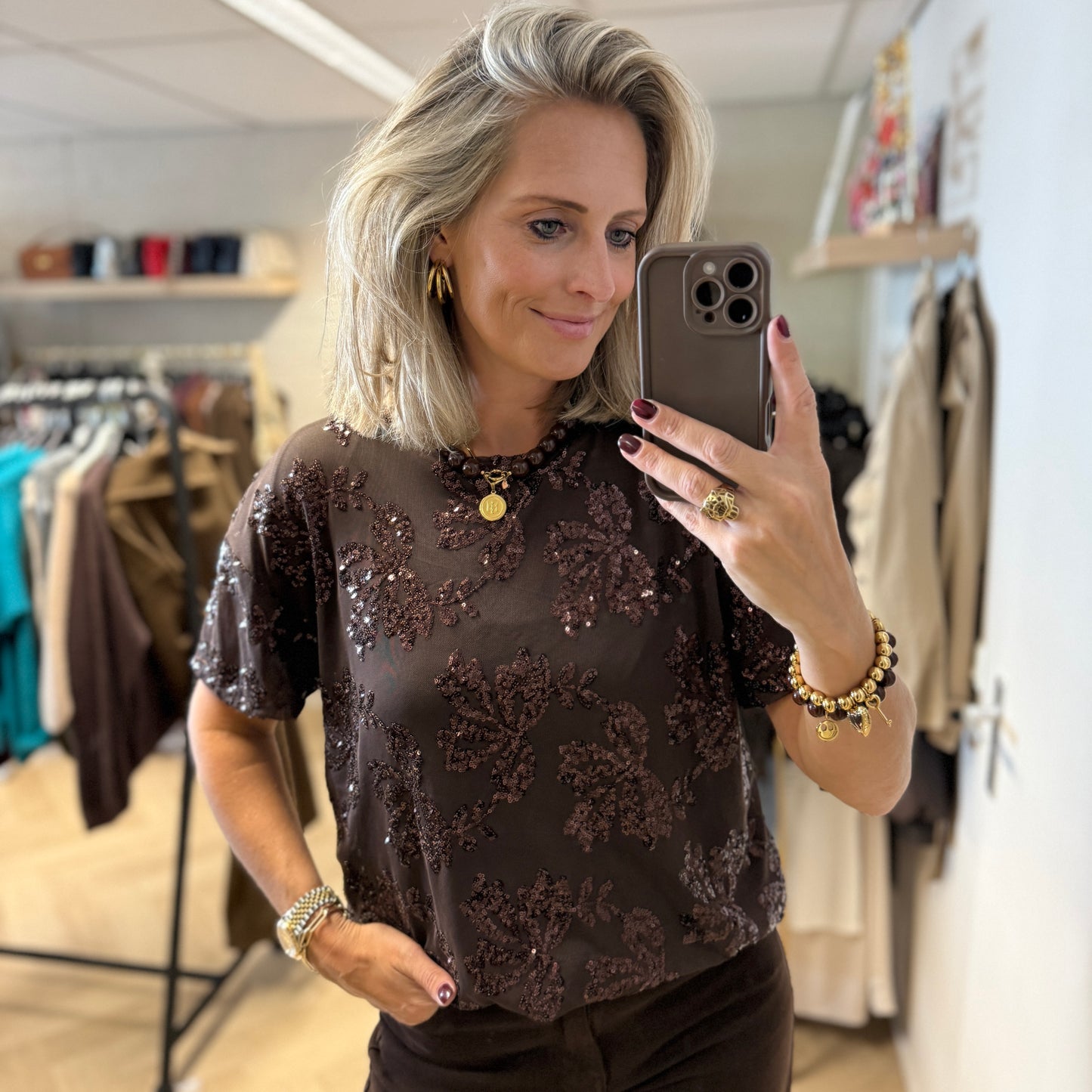 T-shirt Paillet Mesh Choco