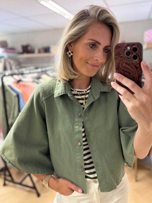 Blouse Denim Flared Mouw Groen