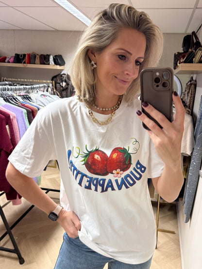 T Shirt Strawberry Wit