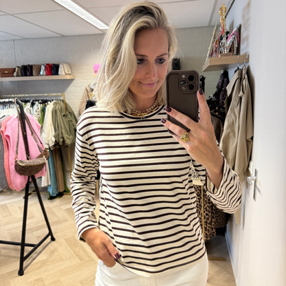 T-shirt Emma Katoen Streep Choco Lange Mouw