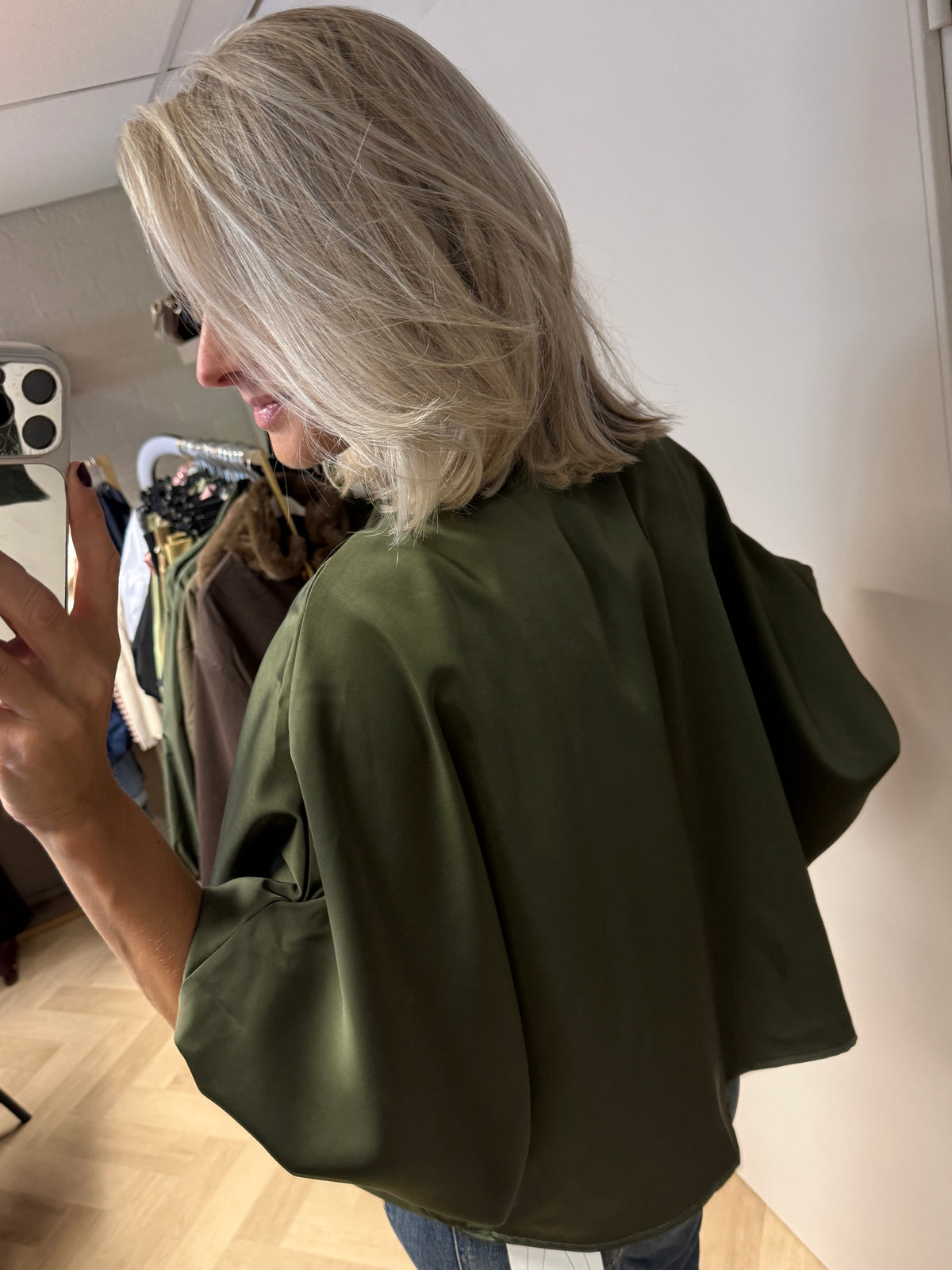 Blouse Satijn Mila Ballonmouwen Groen