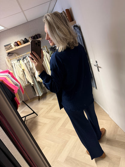 Co Ord Set Mels Crinkle Donkerblauw
