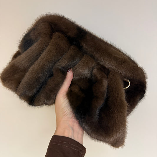 Tas Clutch Faux Fur Bruin