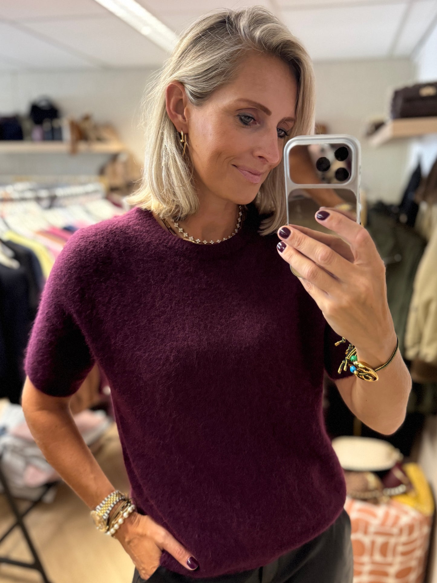 Trui Claudia Korte Mouw Alpaca Plum