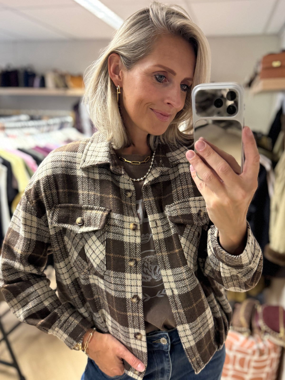 Vest Blouse Jill Ruit Bruin Crème