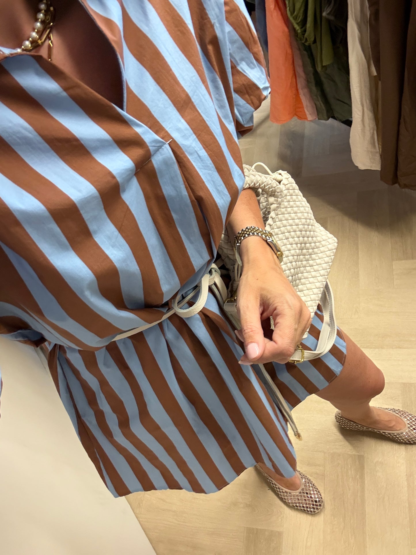 Jurk Dani Streep Lichtblauw Caramel