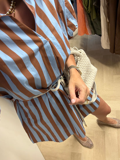 Jurk Dani Streep Lichtblauw Caramel