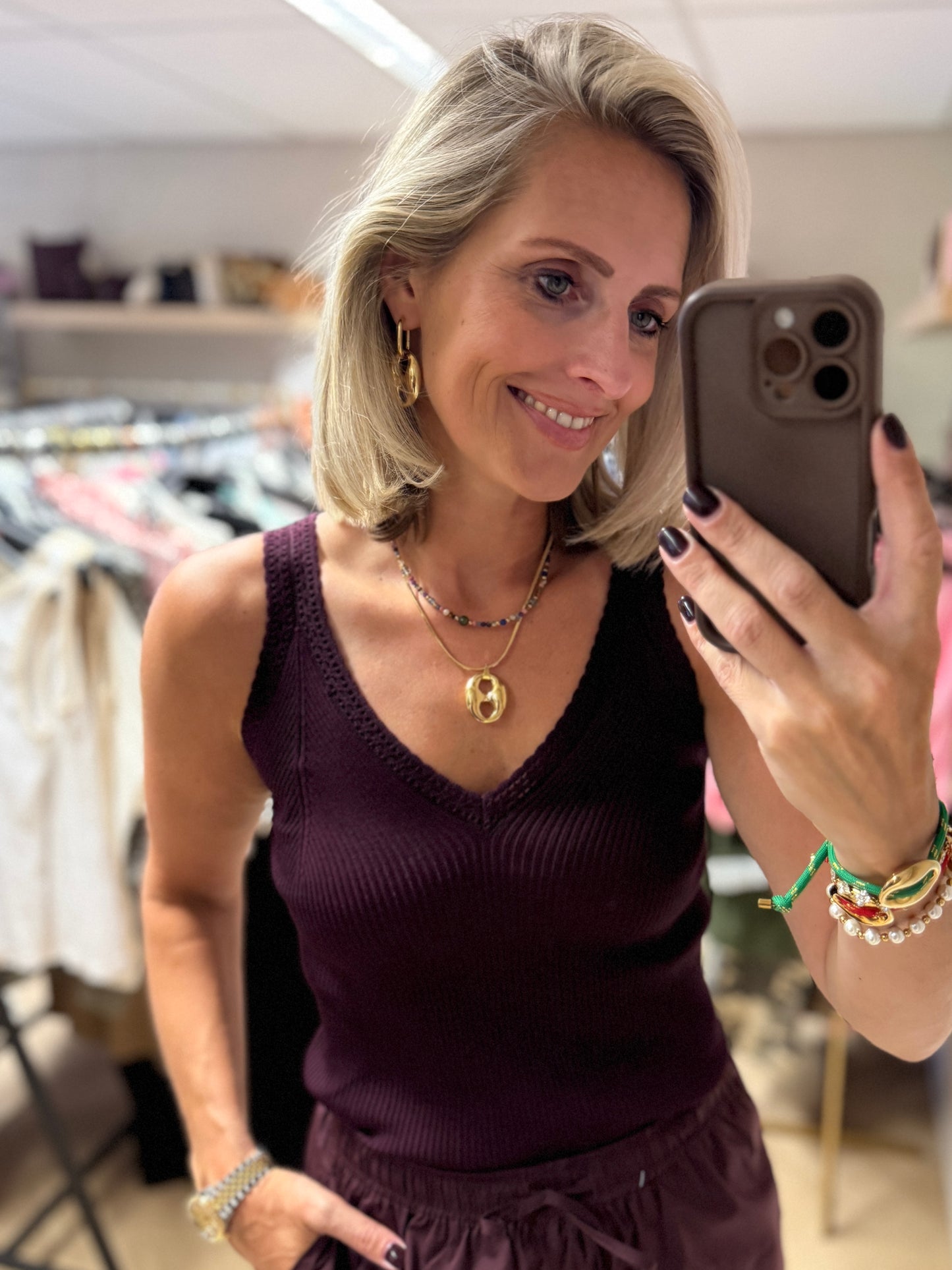 Top Linda V-hals Viscose Plum