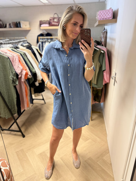 Blouse Jurk Puro Linnen Denimblauw