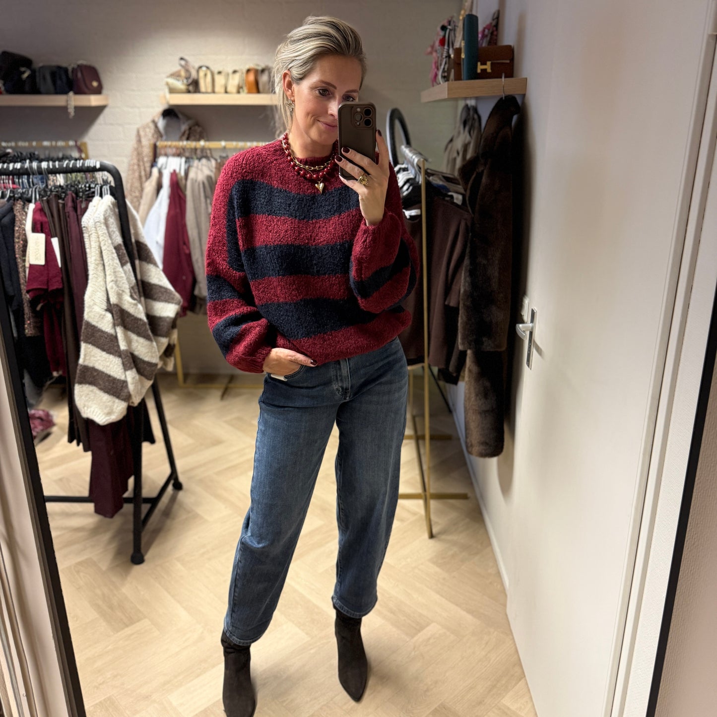 Trui Jaimy Streep Bordeaux Navy