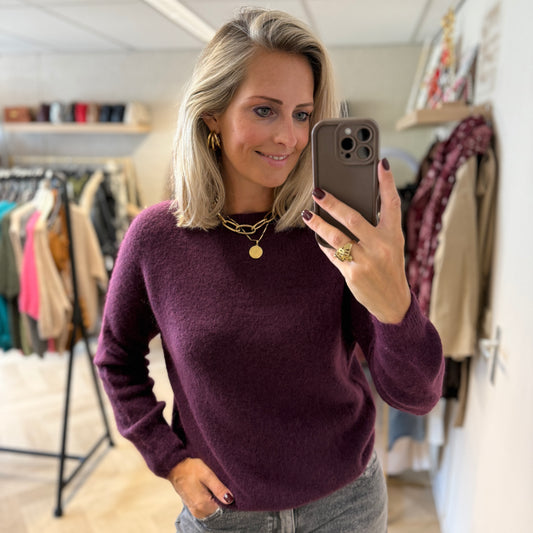 Trui Claudia Alpaca Lange Mouw Donkerpaars