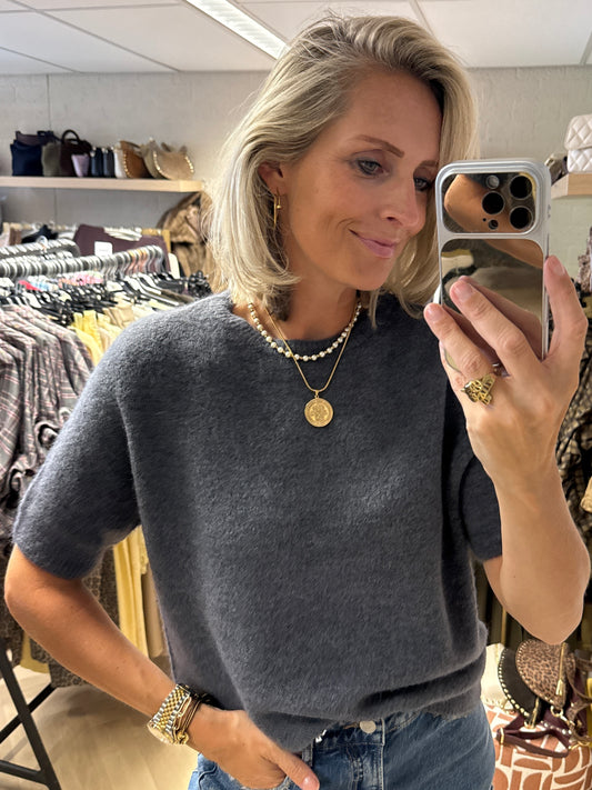 Trui Claudia Korte Mouw Alpaca Grijs