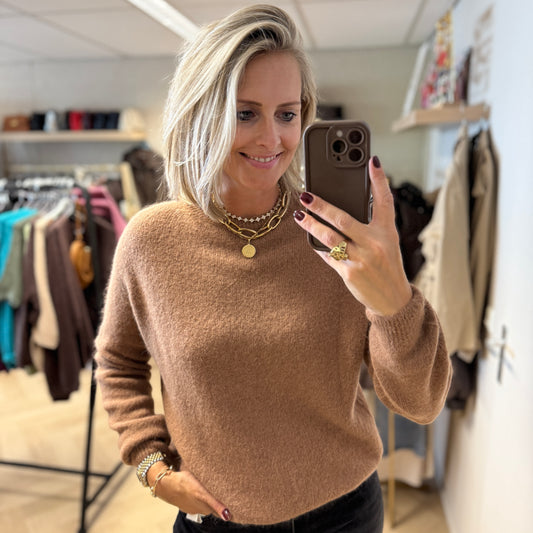 Trui Claudia Alpaca Lange Mouw Caramel