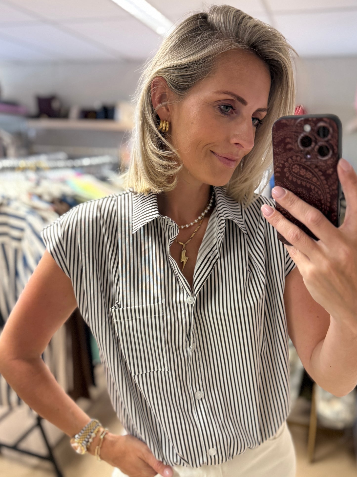 Blouse Bibi Pof Streep Blauw Wit
