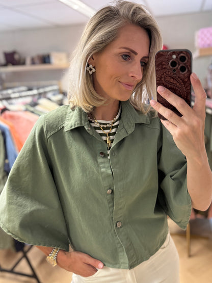 Blouse Denim Flared Mouw Groen