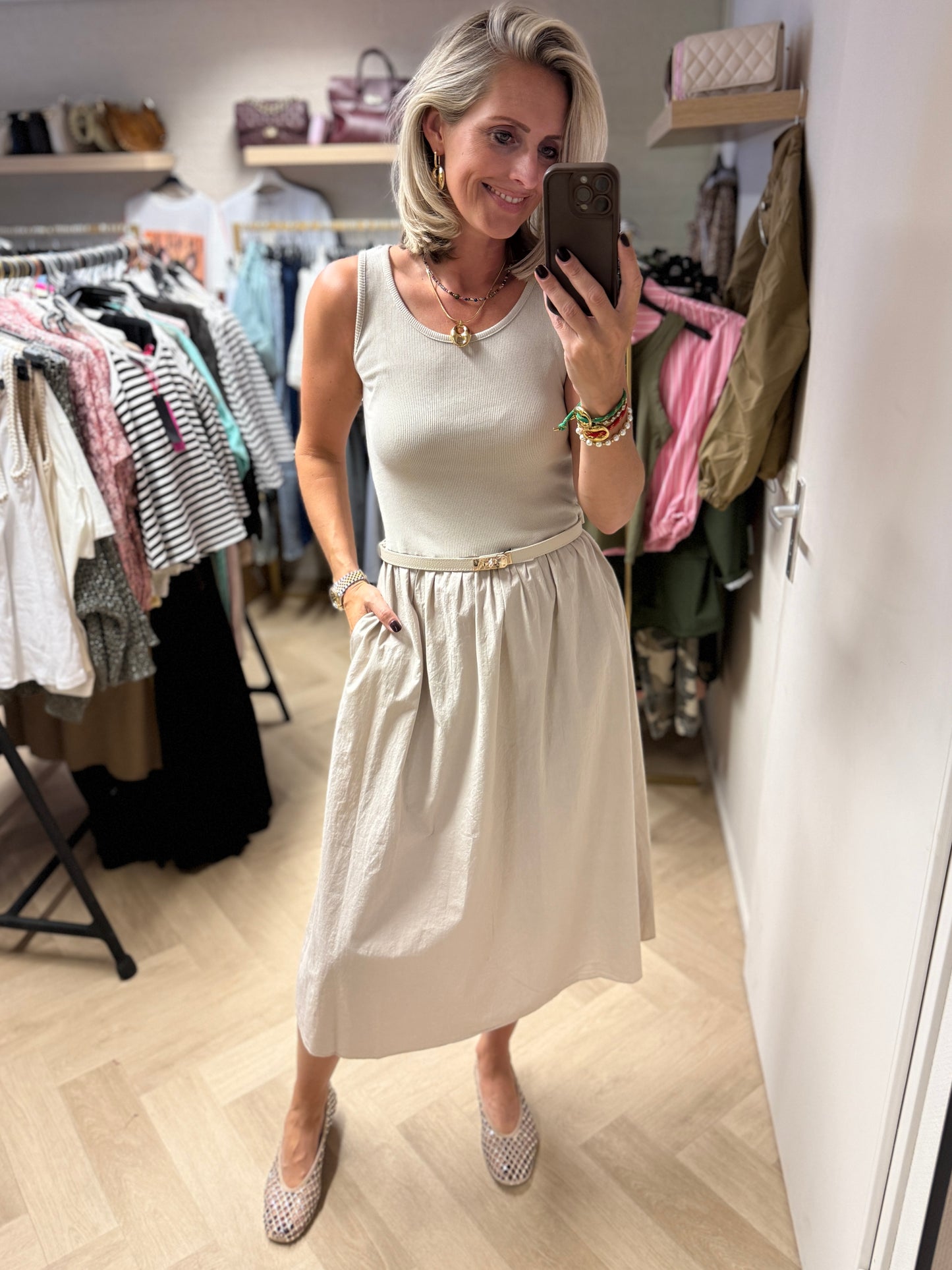 Jurk Katy Katoen Topdress Beige