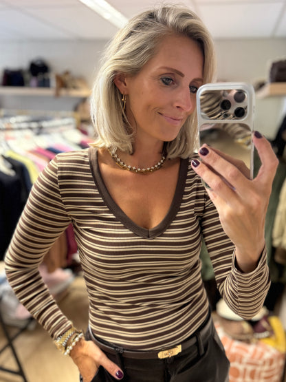 Shirt V-Hals Streep Choco