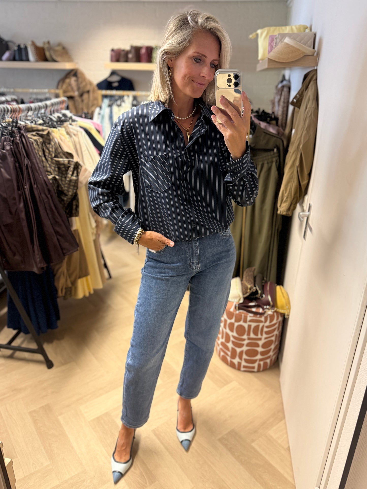 Blouse Eef Streep LM Donkerblauw